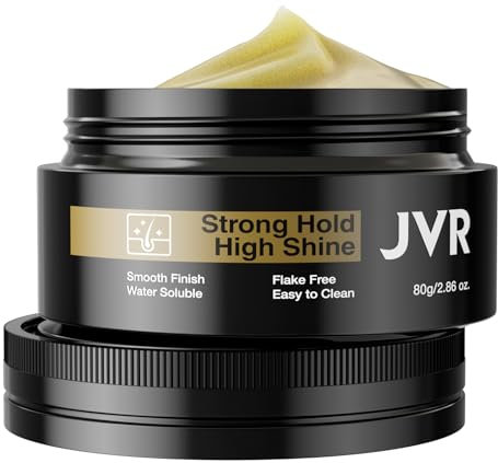 JVR Hair Styling Pomade for Men, Strong Hold & High Shine Hair Gel, Water Based Formula, Easy To Wash Out, Flake Free, All Day Hold for All Hairstyles, 80g