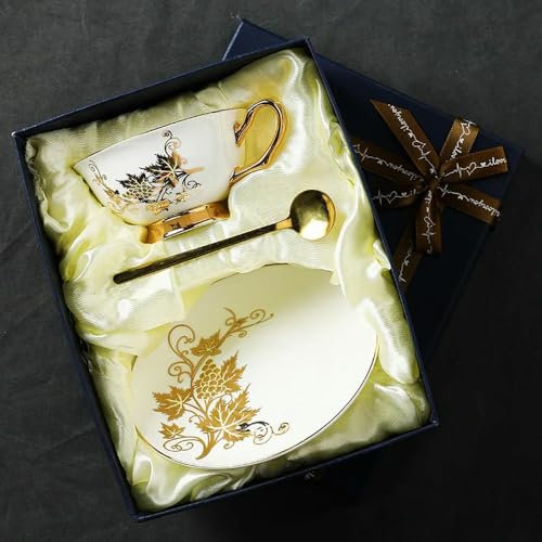 KKRANG Tazza da caffè Piccola squisita Set in Ceramica Inglese Tazza da tè pomeridiano Porcellana ossea Tazza da tè a Forma di Fiore Tazza Europea Piatto