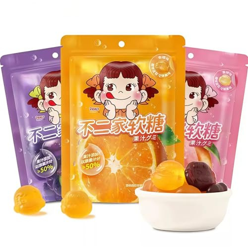 WSYLS-Chinese Candy Soft Fruit Candy 57g/pack * 3 Packs of Peach Candy, Grape Flavor, Orange Candy, Juice Content More Than 50%, Candy, Fruit, Multi-flavor Set