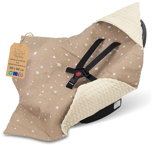 Sacco ovetto coperta invernale 90x90 cm - universale lavabile copertina per passeggino bebe per seggiolino auto bambino o swaddle neonato 0-6 mesi Oeko-Tex Beige con Stelle Bianche
