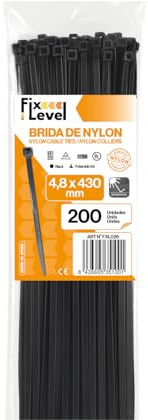 Set De Bridas Negras - Fix Level - Bridas De Plastico Muy Resistentes - Abrazaderas Plastico Para Sujetar Cables Y Esconder Cables - Organizador De Cables Y Sujeta Cables 4,8 X 430/200 Unidades