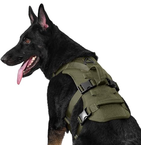 OneTigris Hundegeschirr, T-Bone Taktisches Geschirr mit 2 Griff Ausbruchsicher Einstellbar Brustgeschirr für Hunde Jagd Wandern Trainierung Spaziergang Outdoor-Aktivitäten (Grün, XL)