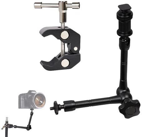 Comioke Brazo Mágico 11 Pulgadas con Super Clamp, Brazo Mágico Articulado Ajustable, Magic Arm Clamp con 1/4 Montura de Zapata, para Monitor, Luz LED, Micrófono