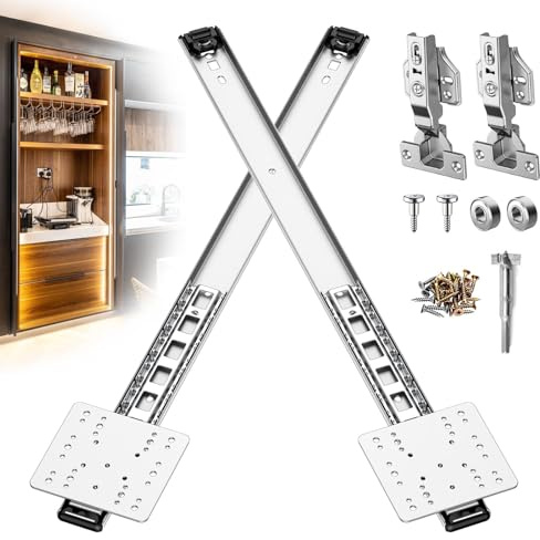 Sliding Hidden Door Track, Pocket Door Hardware, Smooth Gliding Pocket Slides with Hinges for Cabinet and Recessed Doors (Silver, 20inch-1set)