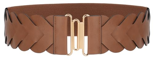 LEACOOLKEY Breiter elastischer Gürtel für Damen Vintage dehnbarer Gürtel für Kleidung geflochtene Taille Gürtel, braun, 100cm(Misura vita 110cm-127cm)