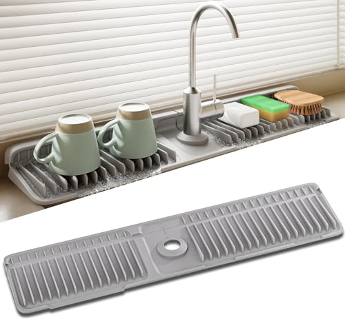 SOCORIA Faucet Mat for Kitchen Sink, 24 Inch Longer Silicone Sink Splash Guard, 7°Slope Fast Self-draining, Fast Drying Tidy Faucet Mat Splash Guard
