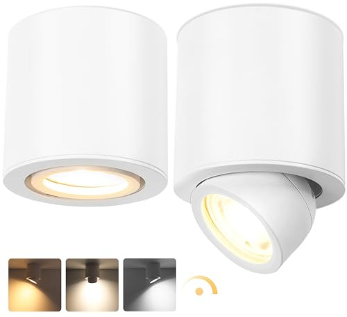 GeyouLux LED Aufbauspots Schwenkbar 350° Ø85x80mm Deckenspots Dimmbar Weiß Aufbaustrahler inkl. 5W 500LM LED Modul 230V 3000K/4000K/6500K Aufbauleuchte Aufputz Spots Rund 2 Stück