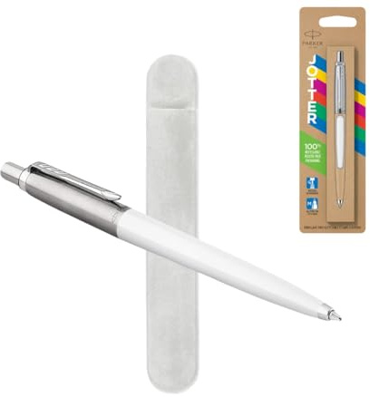 Parker Jotter Originals Kugelschreiber, klassisches weißes Finish, mittlere Spitze, blaue Tinte, inkl. Samtbeutel