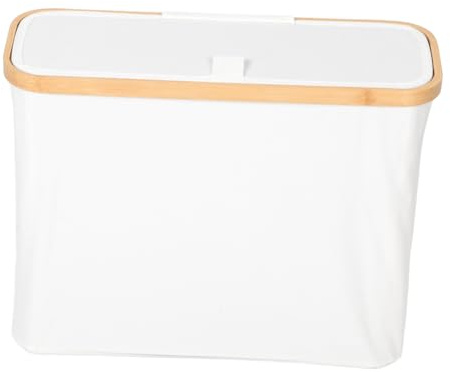 HOUDERCO Bathroom Organiser Storage Bamboo Paper Towel Basket Lid Toilet Storage Standing Decorative Accessory for Home