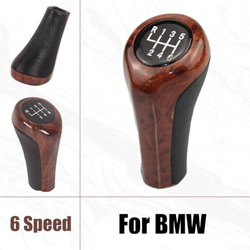 NbgrvB Schaltknauf aus hochwertigem Leder mit Holz-Finish, kompatibel mit BMW-Fahrzeugen (6 Gänge)
