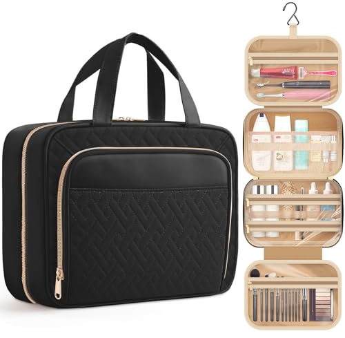 HOTOR Hanging Toiletry Bag for Women - Waterproof Travel Wash & Makeup Bag with Hanging Hook, Multipurpose Travel & Holiday Essentials for Business Trip, Gym, 28.5 x 8.1 x 22.6 cm, Black