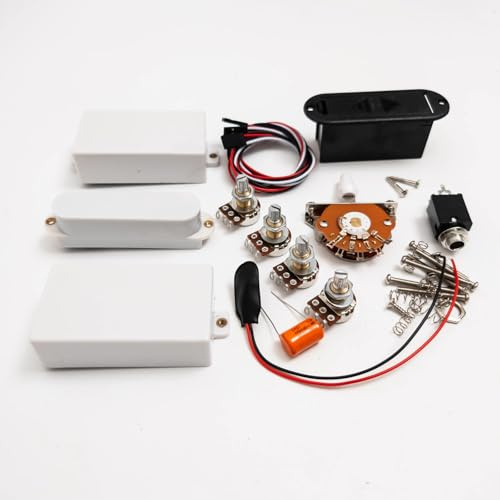 White HSH Active E-Gitarre Pickup Set - Humbuckers Single Coil Pickup für Fender Strat RG Type Gitarre (Black Pckups 1 Pot)