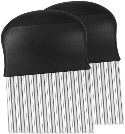 SGERUFZ 2 pcs Wellenschneider Wellenmesser Riffelmesser aus Edelstahl Wellenschnittmesser für Gemüse, Pommes, Butter, und Obst (Schwarz)