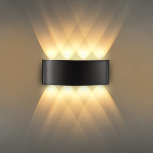 AOOTE 8 W Apliques de Pared LED Interior,Aplique Pared Interior Aluminio Moderno/Decorativo,IP65,3000K Blanco Cálido,Lámpara Moderna Negro Luz de Alumini para Salón Pasillo Baño Escaleras