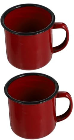 MAGICLULU 2 pièces Tasse Émail Vintage Petite Tasse Portable pour Eau Café et Pot Chaud Design Rétro Rouge pour Intérieur Extérieur