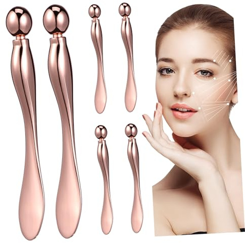 VALICLUD 6 Piezas Aplicador de Crema para Ojos Rodillo Manual para Ojos de Metal Espátula para Facial Varilla de Masaje Facial Aplicador de Maquillaje Mujer