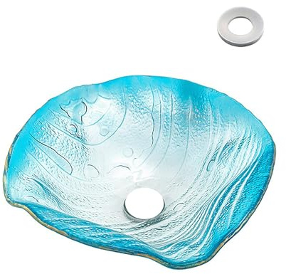 Lavabo artistique en verre trempé moderne de 12 L pour salle de bain, lavabo décoratif de luxe en céramique bleue