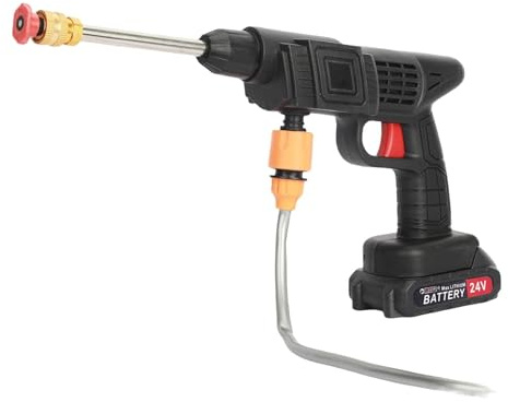 Rondella elettrica senza fili, kit di idropulitrice a batteria da 24 V con ugello multifunzione, contenitore detergente, spruzzatore d'acqua ad alta pressione per auto, cortile, casa, nero
