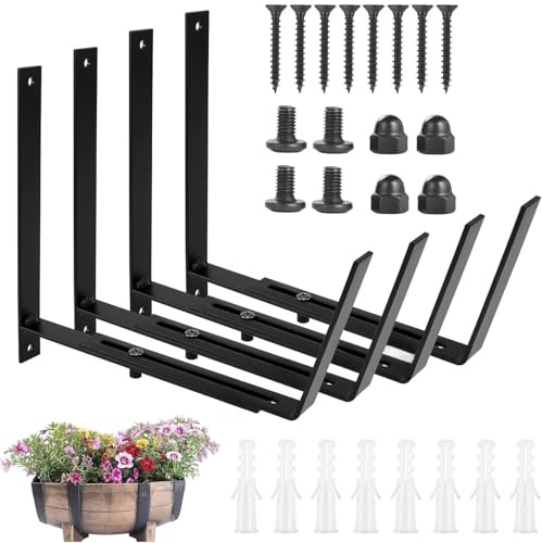 LATERN 4Pcs Window Planter Box Brackets, 15CM - 30CM Adjustable Window Box Bracket Heavy Duty Metal Flower Box Wall Mounting Hook for Balcony Fences Patio Garden Wall Railings Ledge