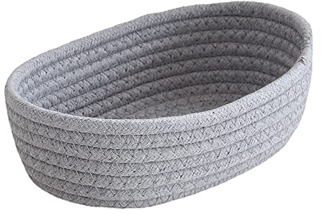 Generisch Cesta de almacenamiento trenzada de cuerda de algodón para organizar elegantes textiles para el hogar, soluciones de almacenamiento decorativas en diseño ovalado (gris, talla única)