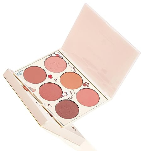 Paleta de coloretes ZASCHMOY de 6 colores: Polvos faciales pigmentados, mate y brillantes, de larga duración, textura delicada y diseño compacto y ligero.