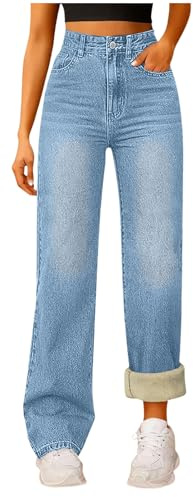 Jean Femme Stretch Chic Pantalon Coupe Ample Grande Taille Slim Denim Pants Décontracté Loose Fit Chaud Trousers Doublé Polaire Pantalons De Survêtement Baggy Jean Droit Stretch Jeans (Light Blue, L)