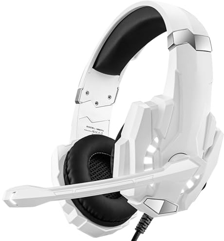 ERYUE 3.5mm Gaming Headphone LED Light Noise Cancellation Earphone for Laptop, Mobile Phones - KOTION EACH G9000 Pro PC Gaming Headset for Desktop PC, Console (White)