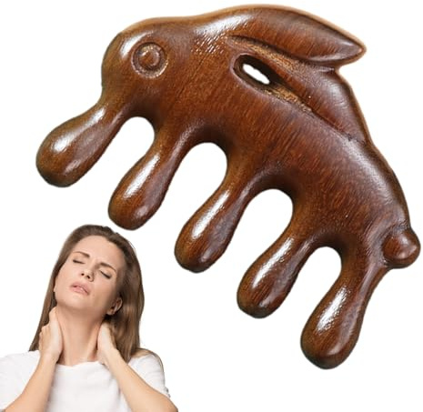 Kopfhaut Massage Kamm Manueller Und Tragbarer Aus Holz Mit Breiten Zähnen | Hasenförmiger Kopfhautmassager Für Haarwachstum für Hände Beine Schultern tägliche Anwendung Reise Männer Frauen Haus Bü