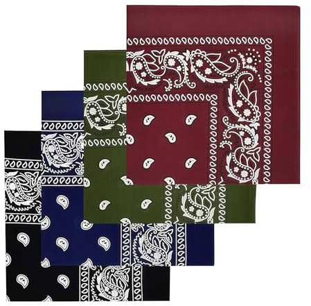 Ruispeed Bandana Set 4er-Pack – 100% Baumwolle, 56x56 cm, klassisches Paisley-Muster, als Kopftuch, Halstuch oder Gesichtsmaske für Damen & Herren, ideal für Western-Look & Festival