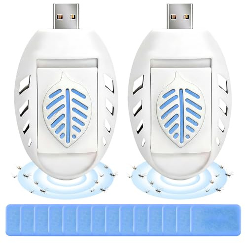 DAJASD Mückenstecker, 2 Stück Tragbarer USB Elektrische Mückenschutz, Insektenvernichter Elektrisch mit 90 Mückenschutztabletten, für Wanderungen im Freien, Sommerhaus für Fliegen Mücken Motten (Weiß)