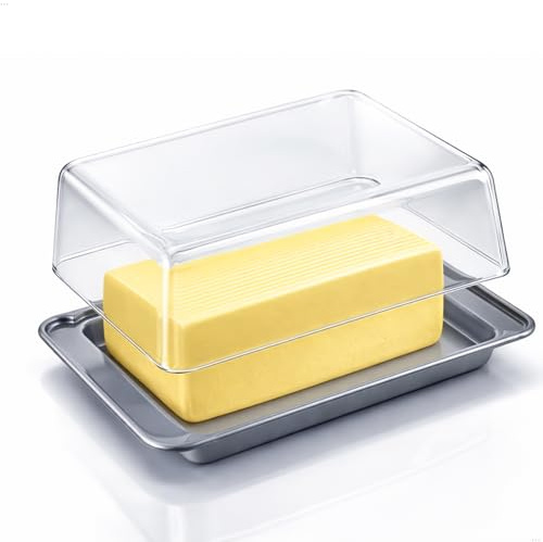 Berossi Beurrier en plastique avec couvercle pour beurre de 250 g - Passe au lave-vaisselle - Couvercle transparent - Beurrier pour réfrigérateur