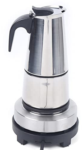 CHUOZI Caffettiera elettrica in acciaio inox per moka, con fornello, color argento, 6 tazze (350 ml)/9 tazze (450 ml)