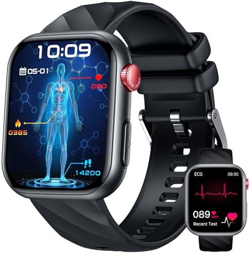 ECG Montre Connectée Smartwatch Santé: avec HRV IMC Appel Bluetooth 130+ Modes Sportif Sommeil Fréquence Cardiaque SPO2 Étanche Podomètre Fitness Tracker 1.97 Montre Sport Homme pour Android iOS