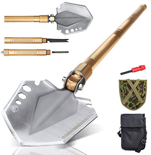 Iceberk Klappspaten mit 12 Funktionen – Extrem Stabiler, multifunktionaler Outdoor Spaten mit verstellbarem Blatt für Arbeiten im Garten oder beim Camping