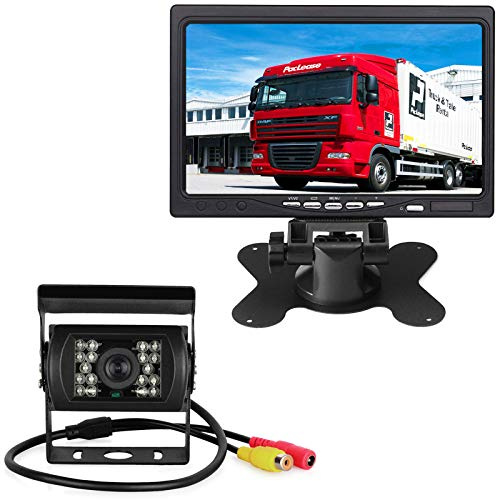 Backkamera för bil, 18LED IR mörkerseende vattentät infraröd backkamera med 10 m kabel +7 TFT LCD-färgparkeringsmonitor för husbil/lastbilar/mörker/bussar | Backkamera-kit, vattentät, 12 V-24 V 7 tum TFT LCD-skärm, HD
