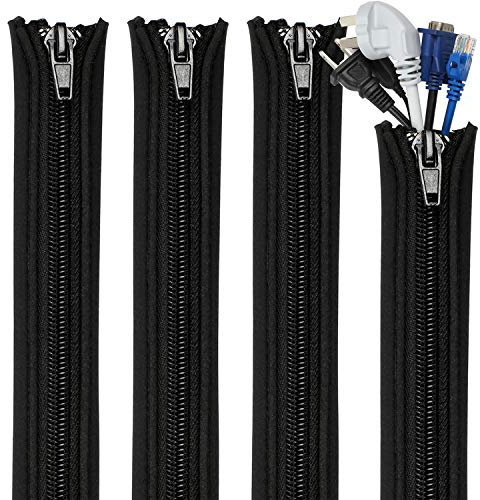 Teskyer 4 Pack Cable Tidy Sleeve, Cable Sleeve with Zipper, Cable Management Sleeves for TV, Computer, Office, 15/38cm Per Sleeve