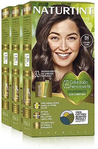 Naturtint Biobased | Coloration sans ammoniaque | Couverture à 100% des cheveux blancs | Ingrédients végétaux | Couleur naturelle et durable | 5N Châtain Clair | Lot de 3