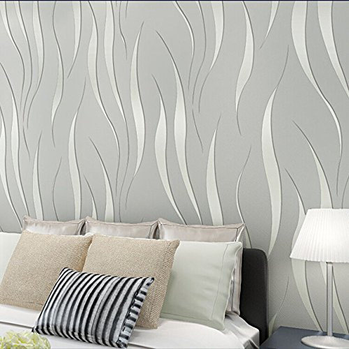 Carta da parati in tessuto non tessuto, effetto 3D stereoscopico a strisce/onde, sfondo per TV e per salotto, moderna e semplice, 0,53 m (larghezza) x 10 m (lunghezza) = 5,3 m², colore: grigio argento