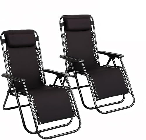 TIENDA EURASIA – Pack 2 Tumbonas Plegables Reclinables para Jardín y Exterior | 95x65x105 cm | Estructura de Acero | Cojín Incluido | Tejido Transpirable | Multi-Posiciones (Negro)