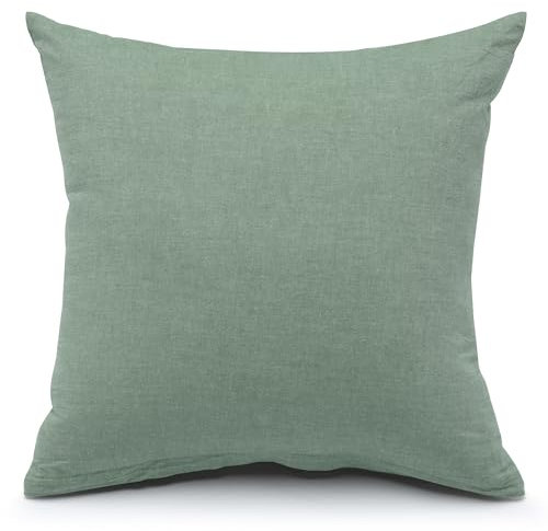 ATsense 2er Set Kissenbezug 40x40 cm - 100% Gewaschene Baumwolle, Einfarbig Grün Kopfkissenbezug mit Reißverschluss, Oeko-TEX Zertifiziert Weich, Nicht Lleicht Verformbar