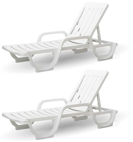 CREVICOSTA QUALITY MARK MARCAS DE CALIDAD - MALIBÚ - Lote de 2 Tumbonas de Resina para jardín y Piscina (Blanca)