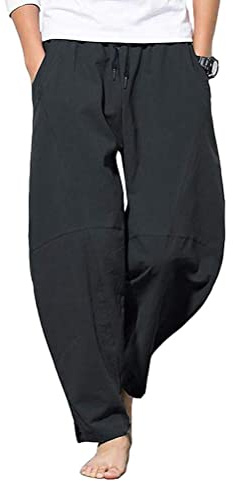 ORANDESIGNE Herren Haremshose Mode,Männer Aladinhose Pluderhose Yoga Goa Hosen Sarouel Baggy Freizeithose E Schwarz L