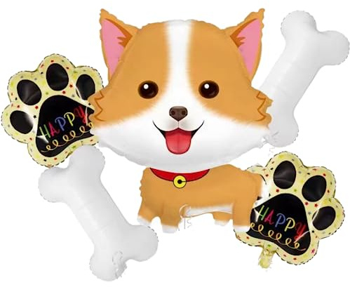 DIWULI Hund Tier-Ballon Set Braun Pfoten Tatze Knochen Deko