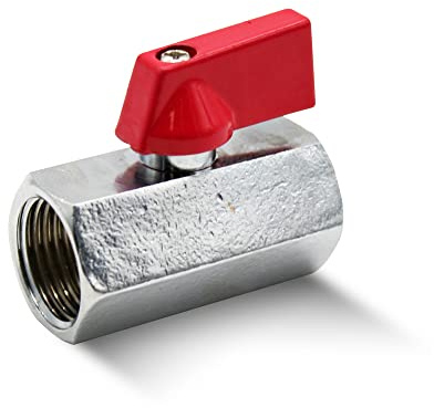 DOJA Barcelona | Mini Vanne Arret | Robinet d'Arrêt 1/4” | PN16 Femelle-Femelle | Laiton | Manette Metal Rouge | Vanne Quart de Tour pour Reducteur de Pression Eau, Robinet WC, Collecteur Plomberie