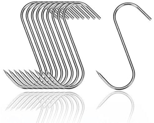 zoerbufan Ganci Macellaio 10 Pezzi,10 cm Ganci per Carne in Acciaio Inox,Gancio a Forma di S per Appendere Carne,Barbecue,Cucina