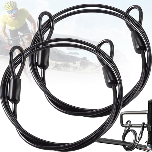2 Stück Stahlseil Mit Ösen, Seilschloss, Stahl seil Ummantelt，Drahtseil Schloss ，Stahlseil mit Kunststoff Ummantelt, Langes Stahlseil 6mm für Fahrrad Kabelschloss