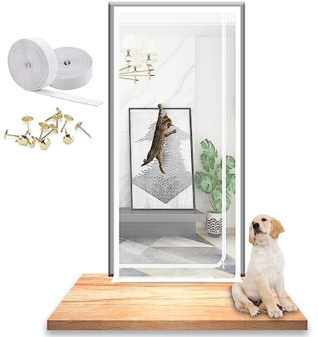 Puerta De Malla Resistente A Los Gatos, Cortina De Mosquitera De Puerta Reforzada, Puerta De Mosquitera con Cremallera, For Sala De Estar, Dormitorio, Patio (Color : White, Size : 80x210cm)