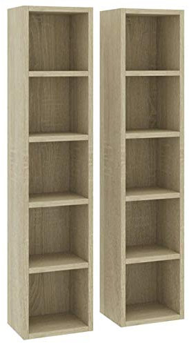 NITCA Scaffali Porta CD 2 pz,Dvd archiviazione Porta Dvd a Colonna Scaffali Porta CD,Mobili,Armadietti e portaoggetti, armadietti per supporti multimediali,Rovere Sonoma21x16x93,5 cm Legno Multistrato