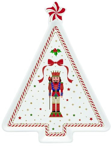 Easy Life Assiette de Noël en forme d'arbre en porcelaine avec soldat casse-noisette vintage Nutcracker Twist 21x16 cm