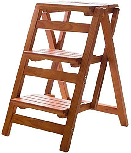 SnamicE Tritthocker Holzleiter Hocker Klappbarer Holzleiter Hocker Treppe Multifunktions 3 Stufen Hocker Multifunktion (Farbe: Holzfarbe) (Nussbaumfarbe)